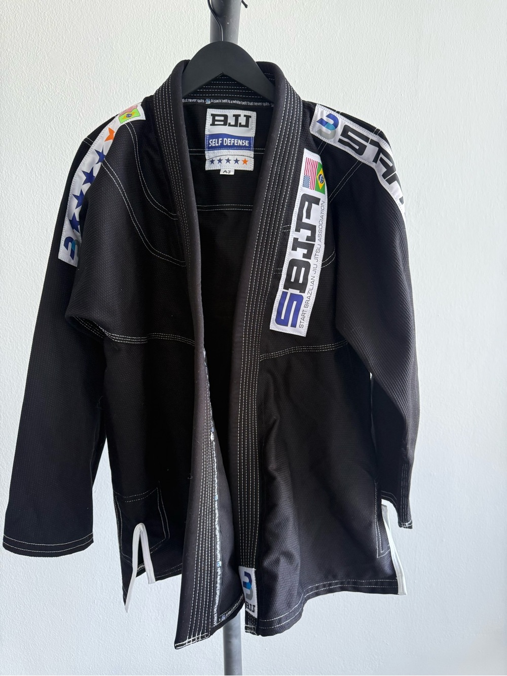 BJJ Self Defense Brazilian Jiu Jitsu Gi A3 Black Start USA Brazil Patches